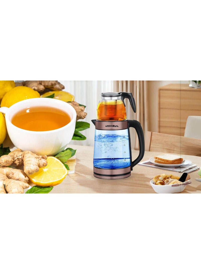 JIHAM EJ-80070 Electric Glass Tea Kettle 2.2 Liter Capacity, 2800W Fast Boil Power, EU Plug 220–240V, Stylish Bronze Finish, Heat-Resistant Glass and Plastic Water Kettle with Power Base - Image 5